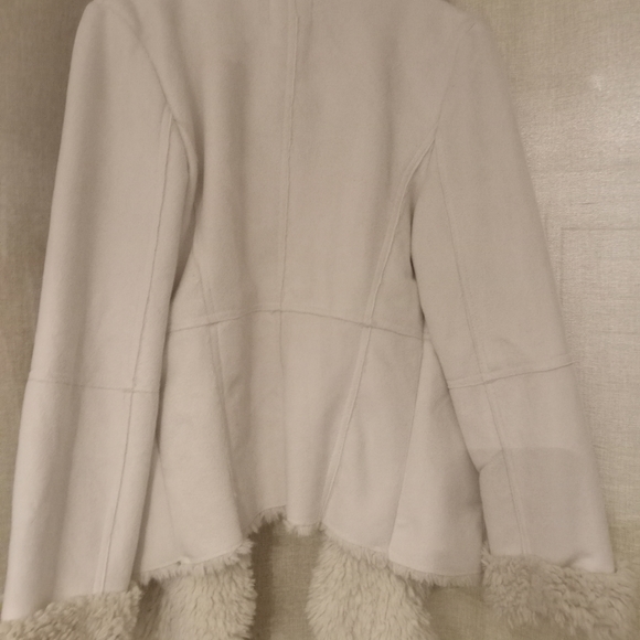 Women's Latte Black Cream Colored Sherpa Lined Jacket with Cascading Front Med. - Picture 2 of 3